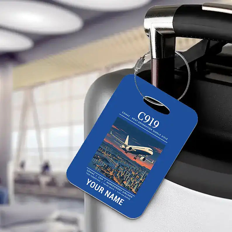 COMAC C919 - Poster + Name - Luggage Tag - Blue