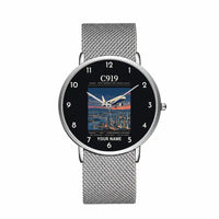 Thumbnail for COMAC C919 - Poster + Name - Slim Mesh - Silver and Silver Stainless Steel Strap