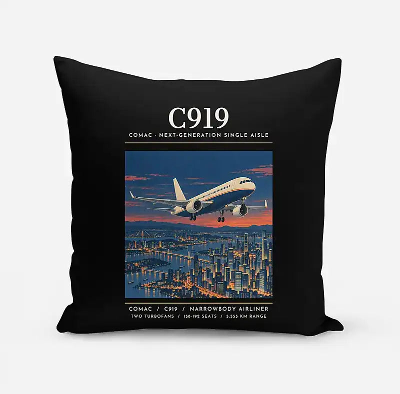 COMAC C919 - Poster - Pillow - Black