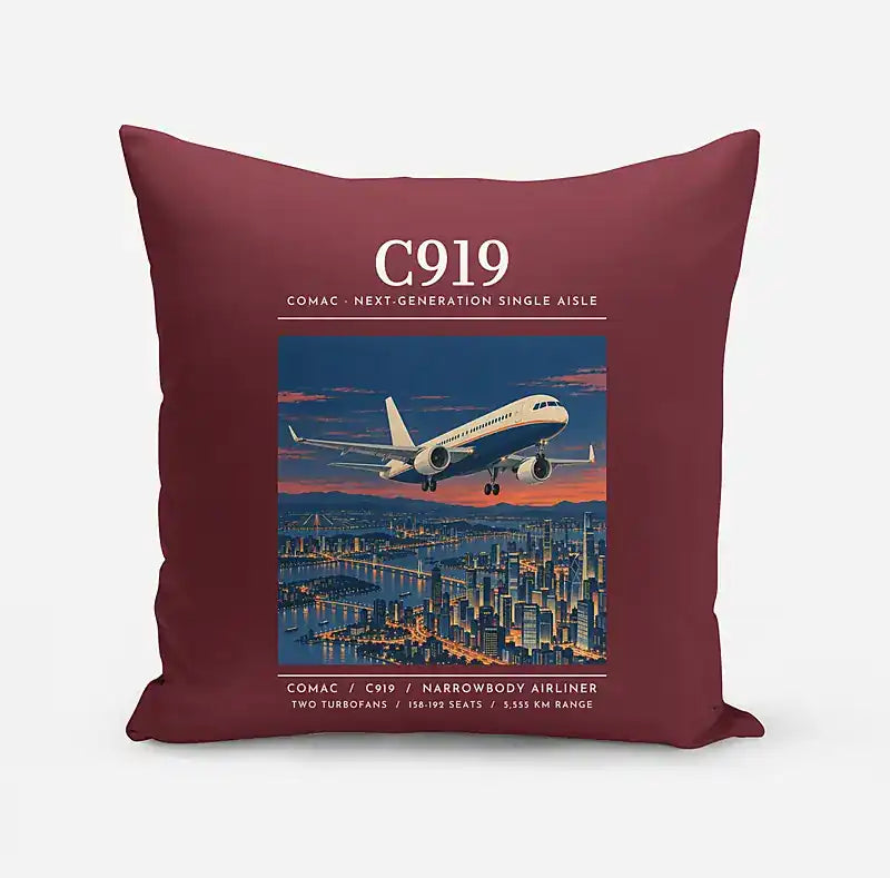 COMAC C919 - Poster - Pillow - Dark Red