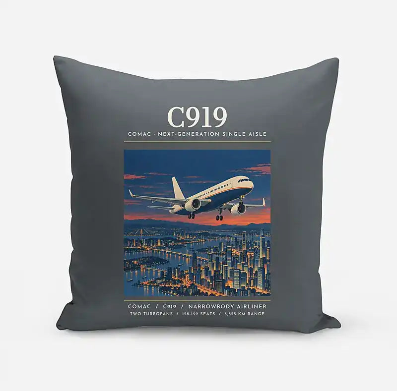 COMAC C919 - Poster - Pillow - Gray