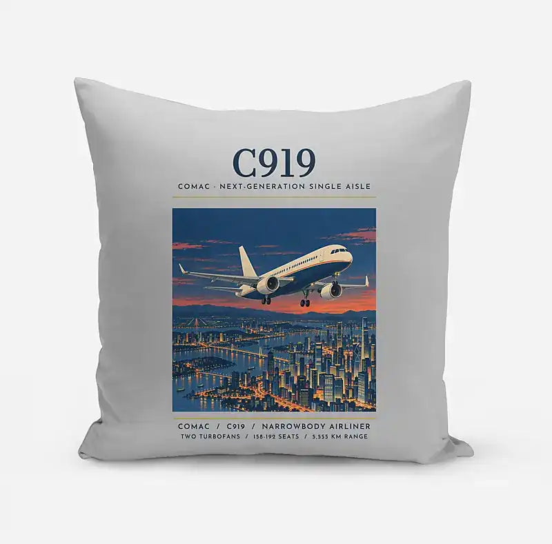 COMAC C919 - Poster - Pillow - Light Gray