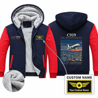 Thumbnail for COMAC C919 Zipped Sweatshirts - Poster + Name - Navy & Red