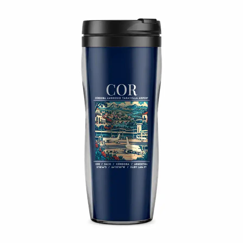 Córdoba Ambrosio Taravella International Airport (COR) Travel Mugs - Poster - Plastic (No Holder) - Dark Blue