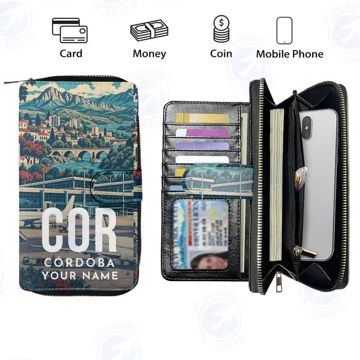 Córdoba Ambrosio Taravella International Airport (COR) Leather Wallets - Zip Long Wallet - Scene + Name