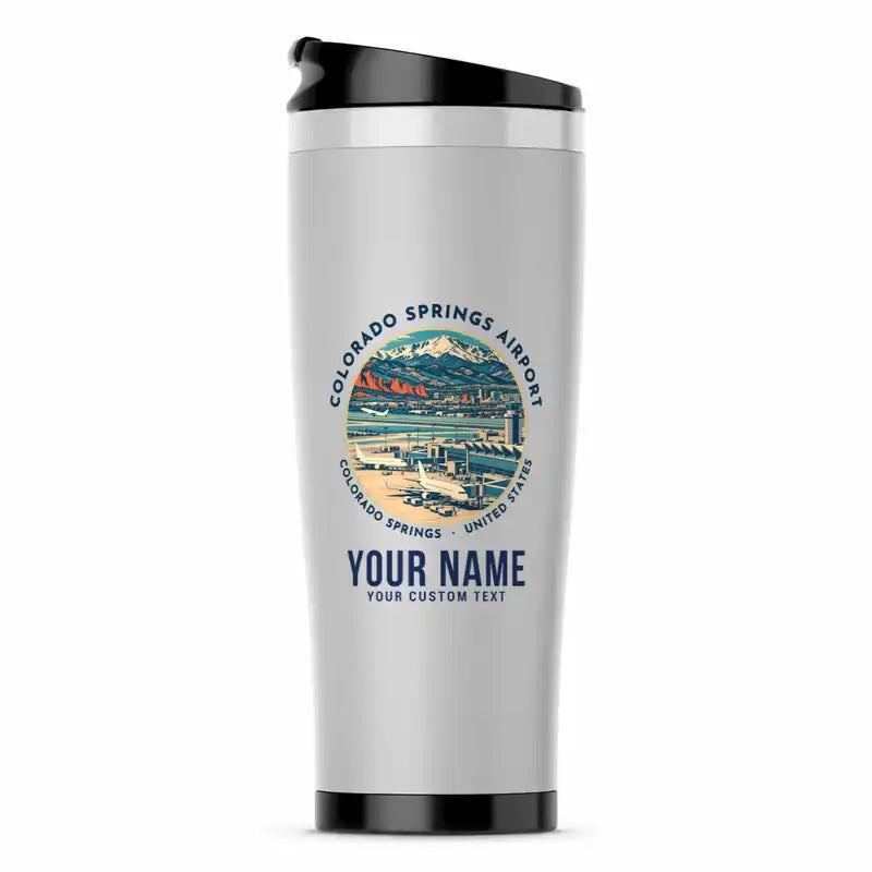 Colorado Springs Airport (COS) Travel Mugs - Badge + Name - Stainless Steel (No Holder) - Light Gray