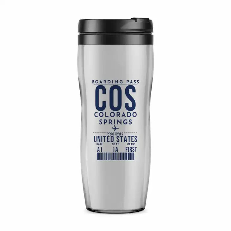 Colorado Springs Airport (COS) Travel Mugs - Boarding Pass - Plastic (No Holder) - Light Gray