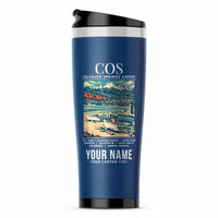 Thumbnail for Colorado Springs Airport (COS) Travel Mugs - Poster + Name - Stainless Steel (No Holder) - Blue