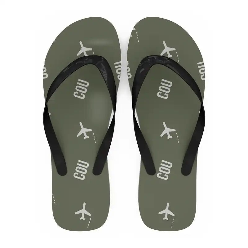 Columbia Regional Airport (COU) Slippers & Flip Flops - Slippers - Flip Flops - Pattern - Green Army