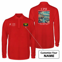 Thumbnail for Copenhagen Airport Kastrup (CPH) Premium Polo T-Shirts - Poster + Name - Long Sleeve - Red