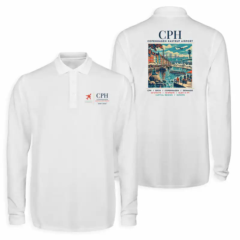 Copenhagen Airport Kastrup (CPH) Premium Polo T-Shirts - Poster - Long Sleeve - White