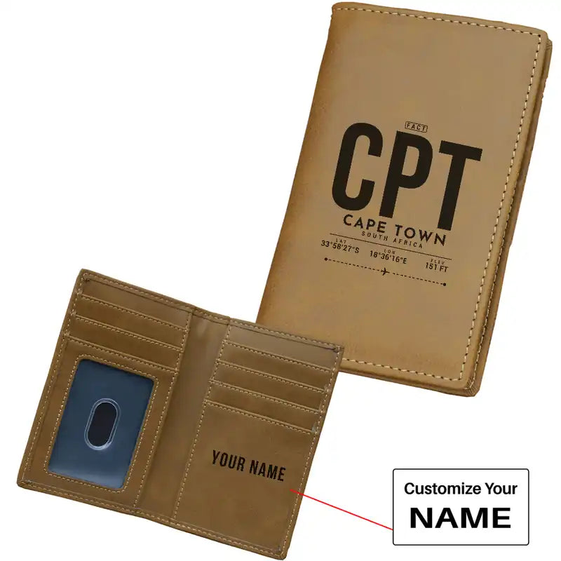Cape Town International Airport (CPT) Leather Wallets - Card Holder Wallet - Light - Tag + Name