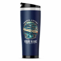 Thumbnail for Craiova International Airport (CRA) Travel Mugs - Badge + Name - Stainless Steel (No Holder) - Dark Blue