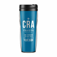 Thumbnail for Craiova International Airport (CRA) Travel Mugs - ID Tag + Name - Plastic (No Holder) - Light Blue