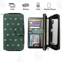 Thumbnail for Craiova International Airport (CRA) Leather Wallets - Zip Long Wallet - Pattern - Dark Green