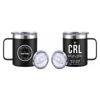 Thumbnail for Brussels South Charleroi Airport (CRL) Stainless Steel Mugs - ID Tag + Custom Back - Stainless Steel Mug - 14 oz / 400ML - Black