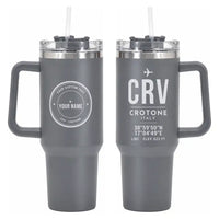 Thumbnail for Crotone Airport (CRV) Stainless Steel Mugs - ID Tag + Custom Back - 40oz Car Mug - Gray
