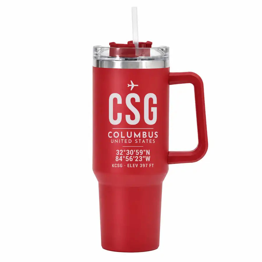 Columbus Airport (CSG) Stainless Steel Mugs - ID Tag - 40oz Car Mug - Red