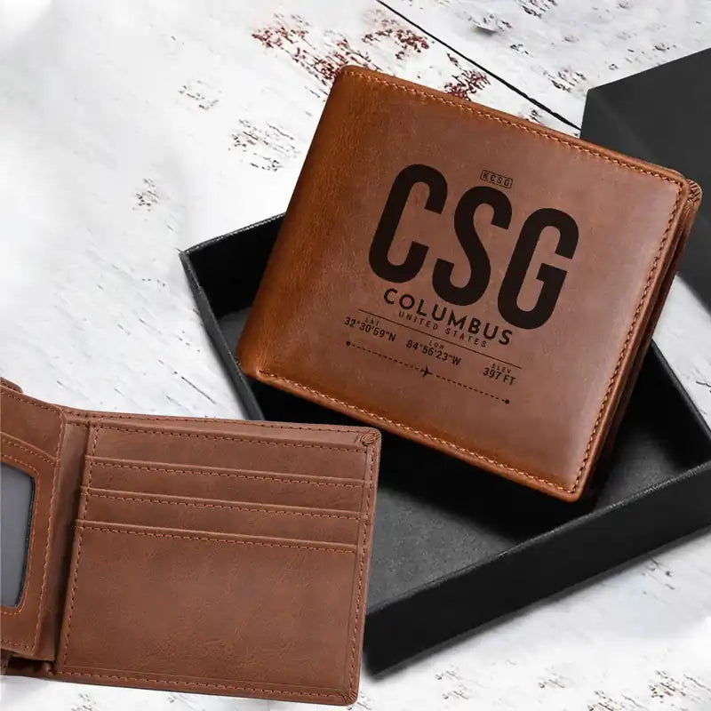 Columbus Airport (CSG) Leather Wallets - Laser Leather Wallet - Tag