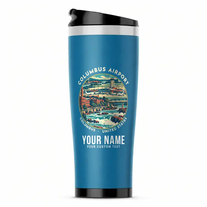 Columbus Airport (CSG) Travel Mugs - Badge + Name - Stainless Steel (No Holder) - Light Blue