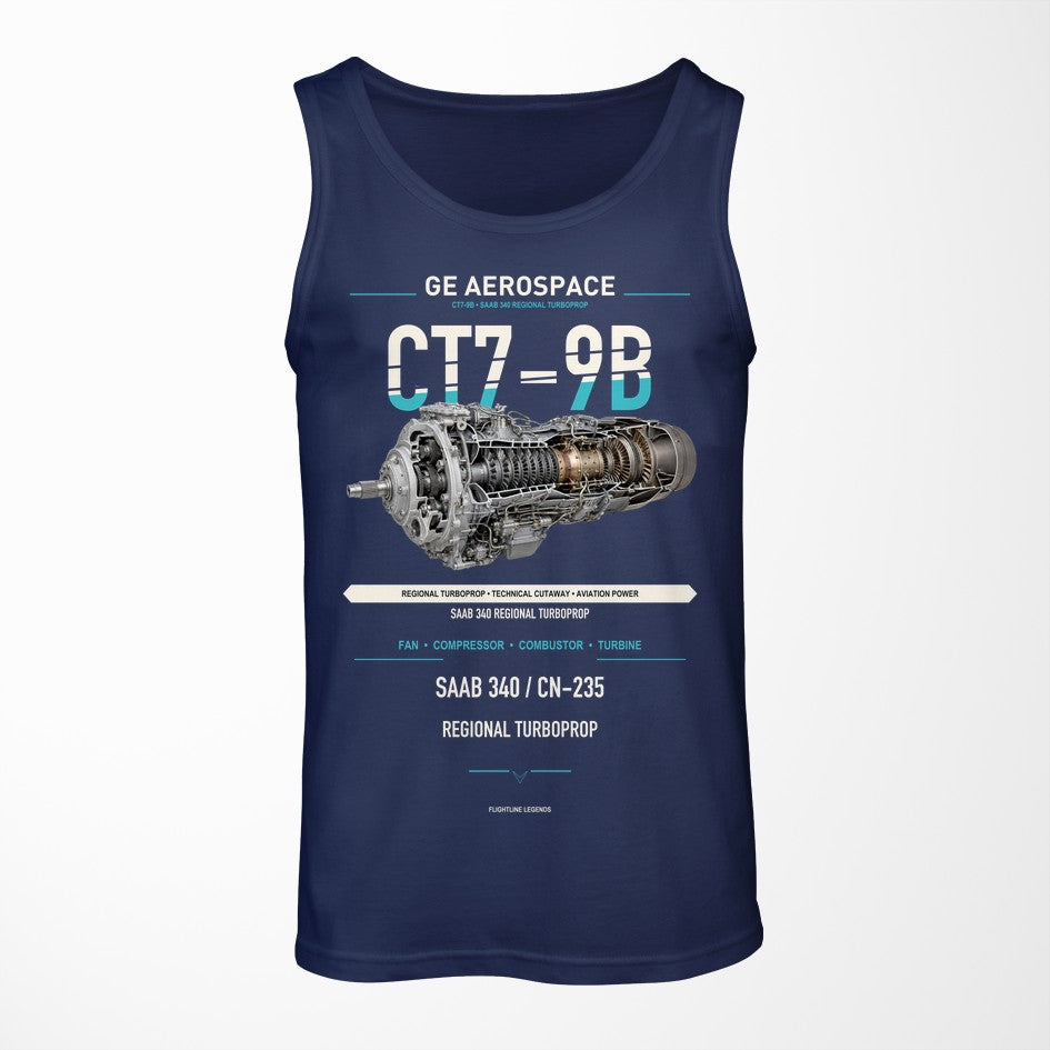 CT7-9B design on dark blue tank top