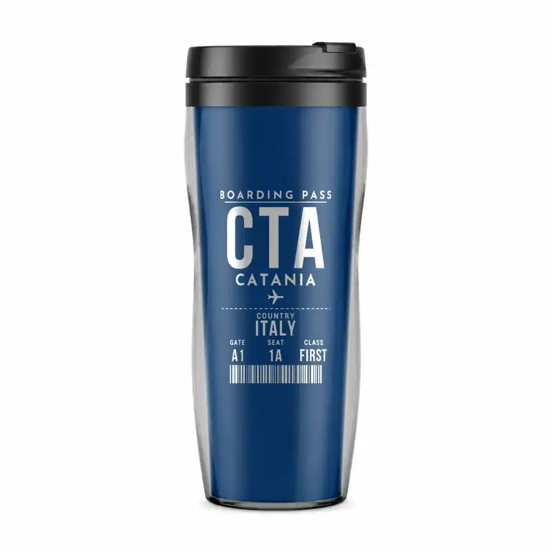 Catania-Fontanarossa Airport (CTA) Travel Mugs - Boarding Pass - Plastic (No Holder) - Blue
