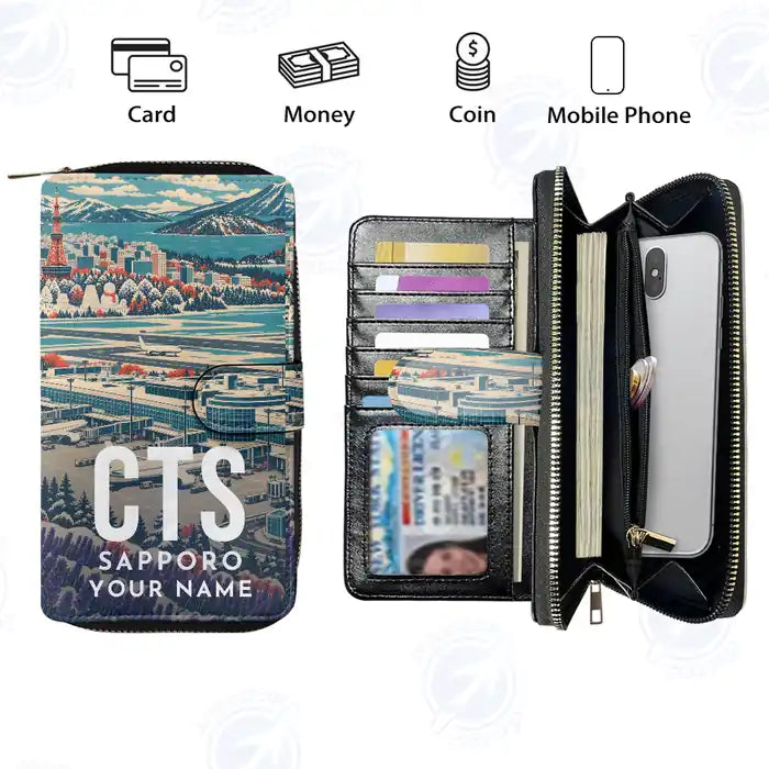 New Chitose Airport Sapporo (CTS) Leather Wallets - Zip Long Wallet - Scene + Name