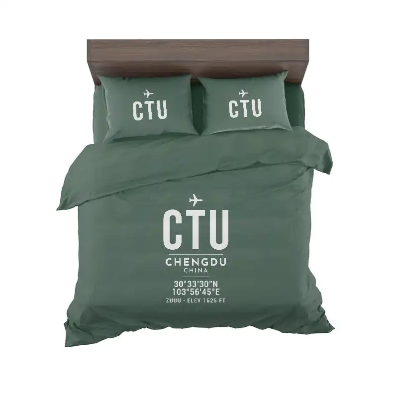 Chengdu Shuangliu International Airport (CTU) Bedding Sets & Blankets - Bedding Set - ID Tag - Dark Green