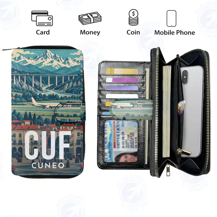 Cuneo International Airport (CUF) Leather Wallets - Zip Long Wallet - Scene