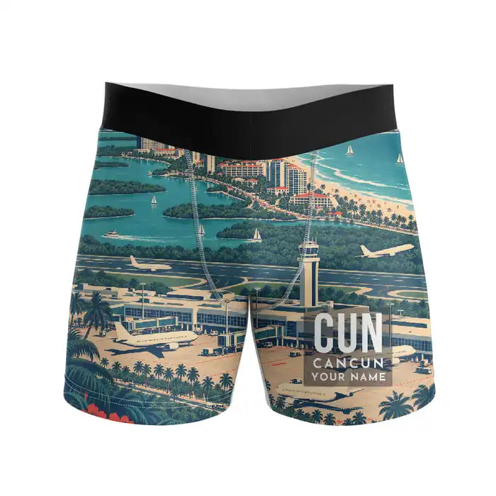 Cancún International Airport (CUN) Men Boxers - Scene + Name