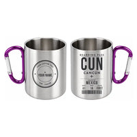 Thumbnail for Cancún International Airport (CUN) Stainless Steel Mugs - Boarding Pass + Custom Back - Outdoors Mug - Purple