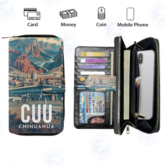 Chihuahua International Airport (CUU) Leather Wallets - Zip Long Wallet - Scene