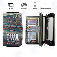 Thumbnail for Central Wisconsin Airport (CWA) Leather Wallets - Zip Long Wallet - Scene + Name
