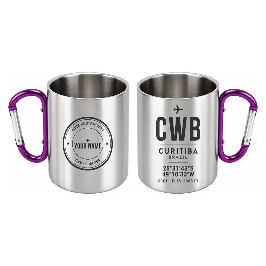 Afonso Pena International Airport (CWB) Stainless Steel Mugs - ID Tag + Custom Back - Outdoors Mug - Purple