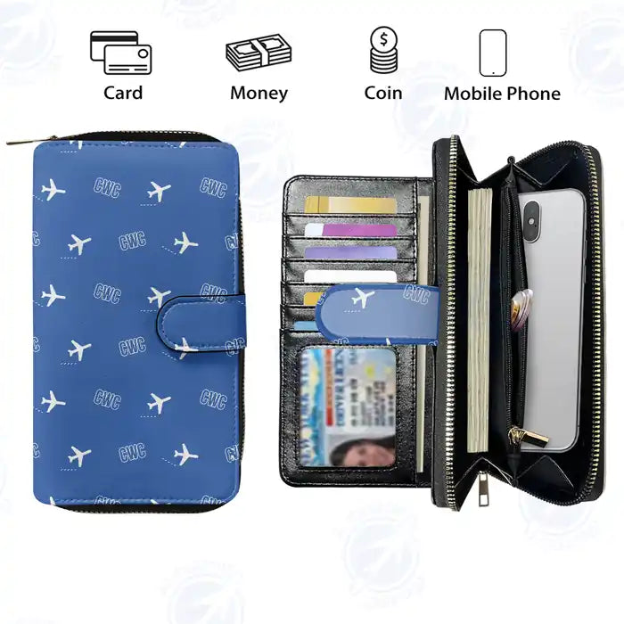 Chernivtsi International Airport (CWC) Leather Wallets - Zip Long Wallet - Pattern - Blue