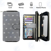 Thumbnail for Cardiff Airport (CWL) Leather Wallets - Zip Long Wallet - Pattern - Gray