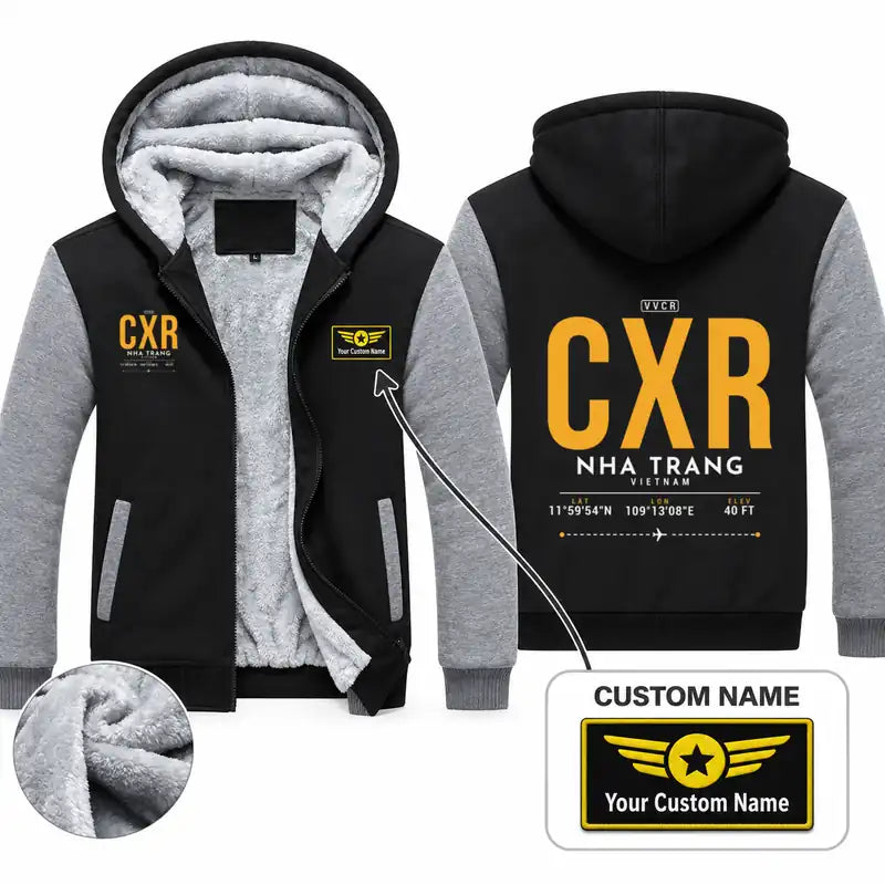 Cam Ranh International Airport Nha Trang (CXR) Zipped Sweatshirts - Tag + Name - Black & Gray