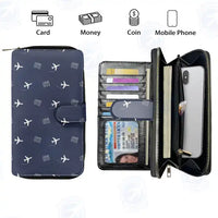 Thumbnail for Chiayi Airport (CYI) Leather Wallets - Zip Long Wallet - Pattern - Navy Blue
