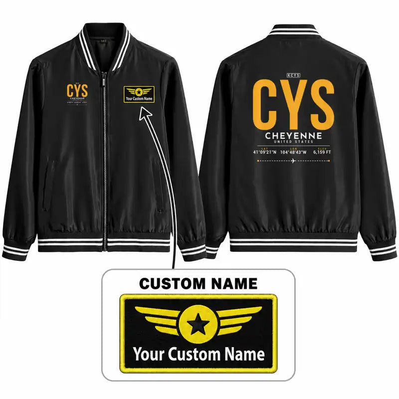 Cheyenne Regional Airport (CYS) Stylish Jackets - Baseball Collar - Tag + Name - Black