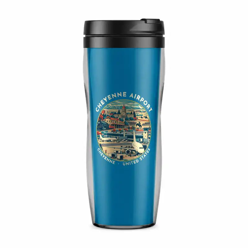 Cheyenne Regional Airport (CYS) Travel Mugs - Badge - Plastic (No Holder) - Light Blue