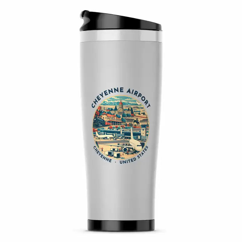 Cheyenne Regional Airport (CYS) Travel Mugs - Badge - Stainless Steel (No Holder) - Light Gray