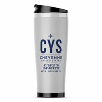 Thumbnail for Cheyenne Regional Airport (CYS) Travel Mugs - ID Tag - Stainless Steel (No Holder) - Light Gray