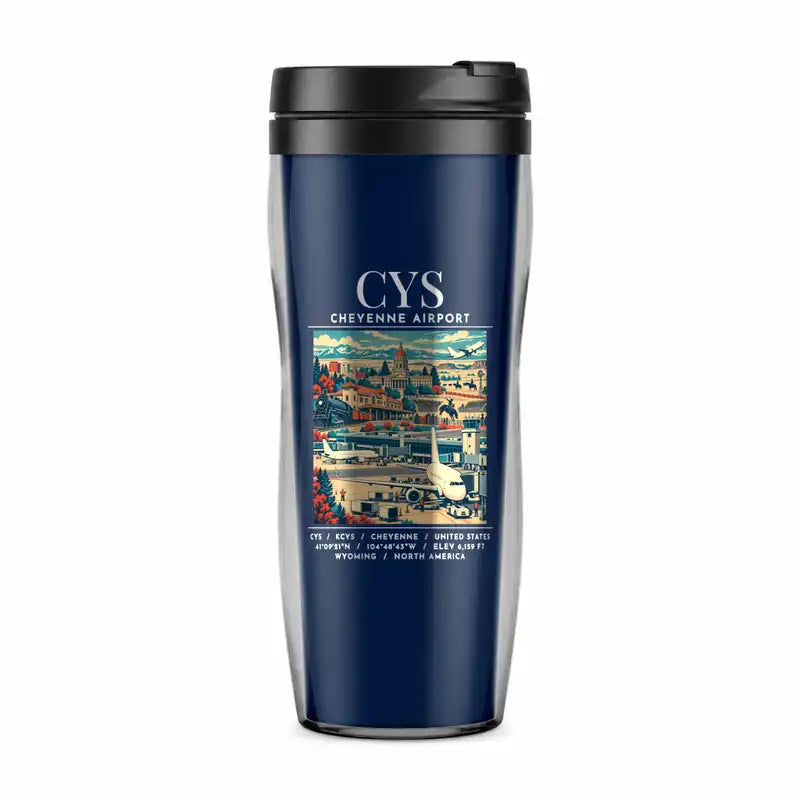 Cheyenne Regional Airport (CYS) Travel Mugs - Poster - Plastic (No Holder) - Dark Blue