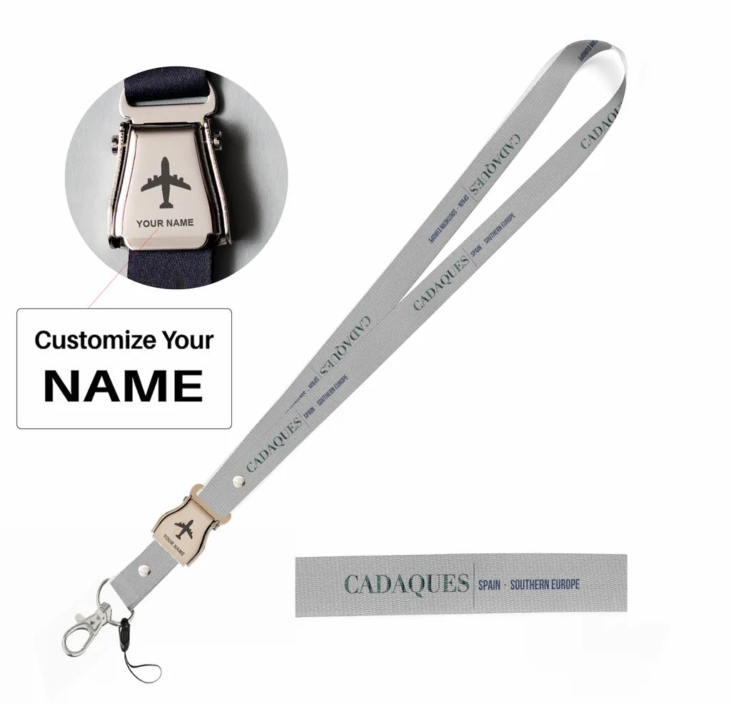 Cadaques City Series seat belt lanyard - light gray with name