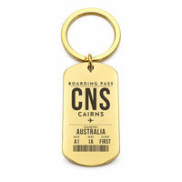 Thumbnail for Cairns Airport CNS - Reef-to-Rainforest Current - Key Chain - Boarding Pass Style - Gold