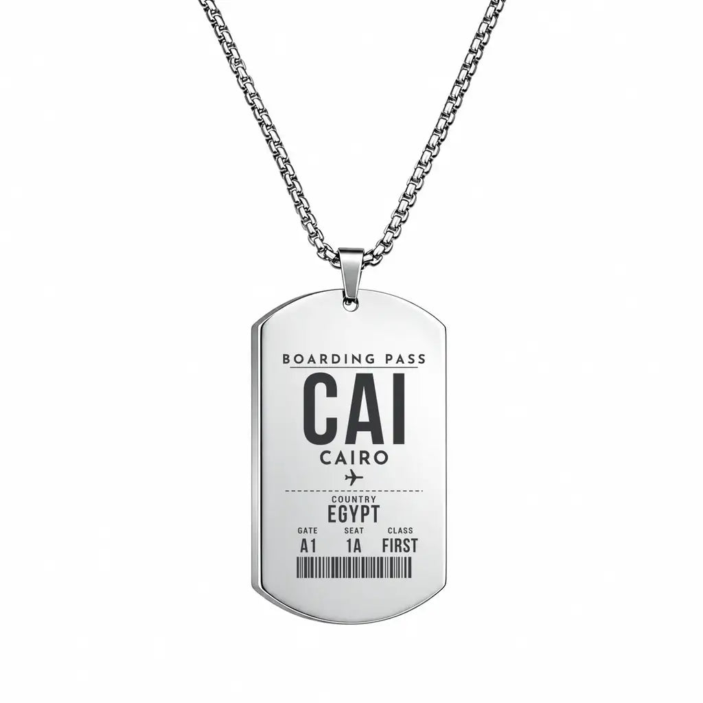 Cairo International Airport CAI - Necklace - Boarding Pass Style - Silver