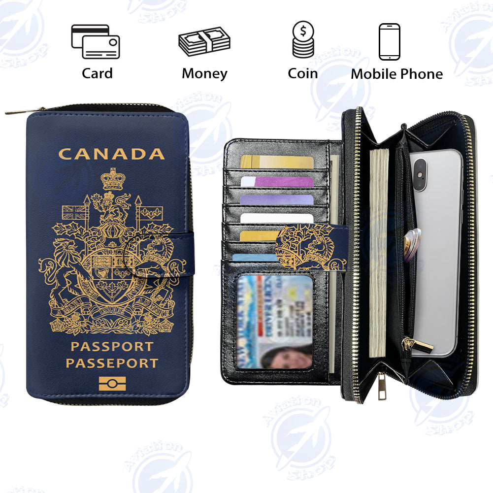 Canada Passport Designed Leather Long Zipper Wallets