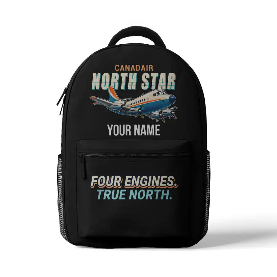 Canadair C-4 Argonaut North Star - 3D Backpack - Cartoon + Name - Black