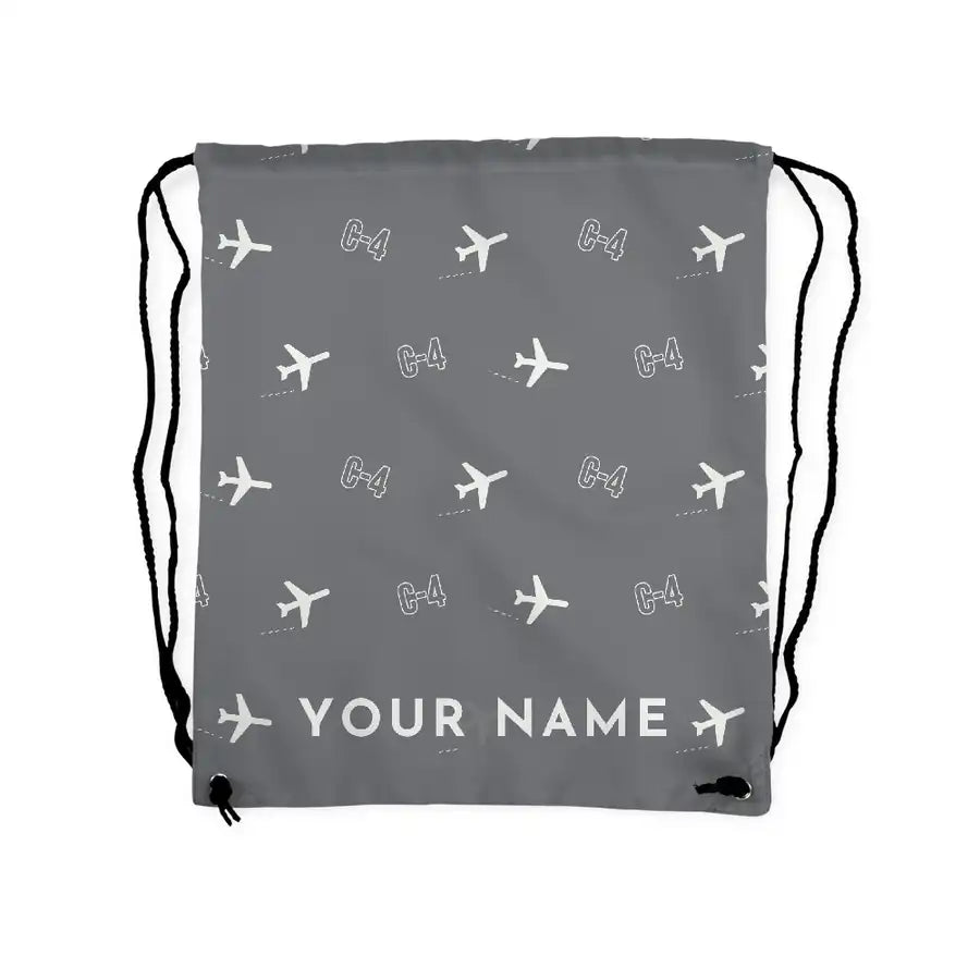 Canadair C-4 Argonaut North Star - Drawstring Bag - 3D Pattern + Name - Gray