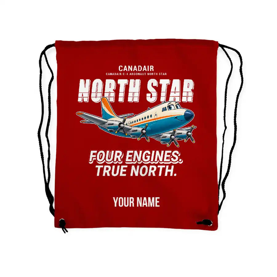 Canadair C-4 Argonaut North Star - Drawstring Bag - Cartoon + Name - Red